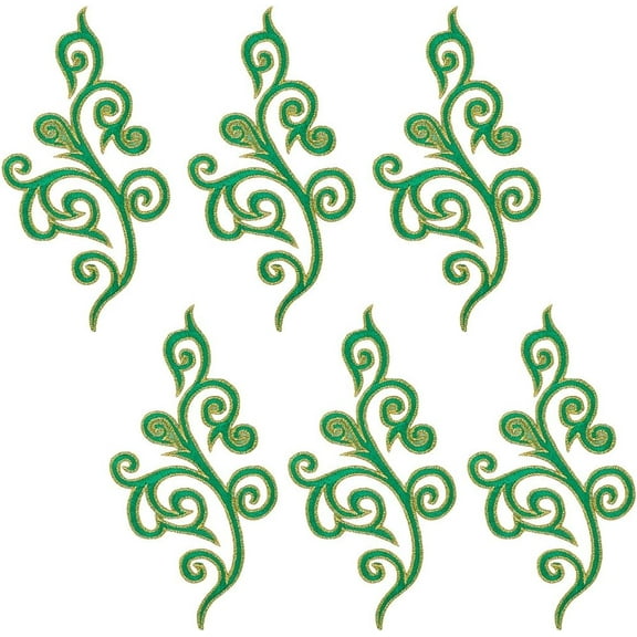 5 Pairs Flower Embroidery Applique Green Metallic Floral Boho Ethnic Style Sew Iron on Wreath Patch Floral Embroidered Appliques for DIY Sewing Crafts Wedding Dress Clothes Decoration