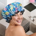 thumbnail image 5 of Shower Caps,Pioneer Flower Floral Print Pattern Waterproof Shower Cap for Women 4 Pieces,Double Reusable Hair Cover for Shower PEVA Elastic Stretch Hem, 5 of 7