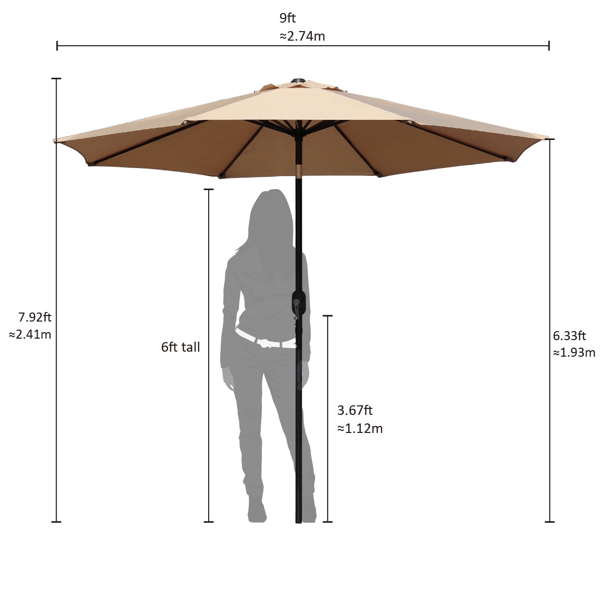 AbbLe 9 Feet Crank & Tilt Patio Umbrella-Tan