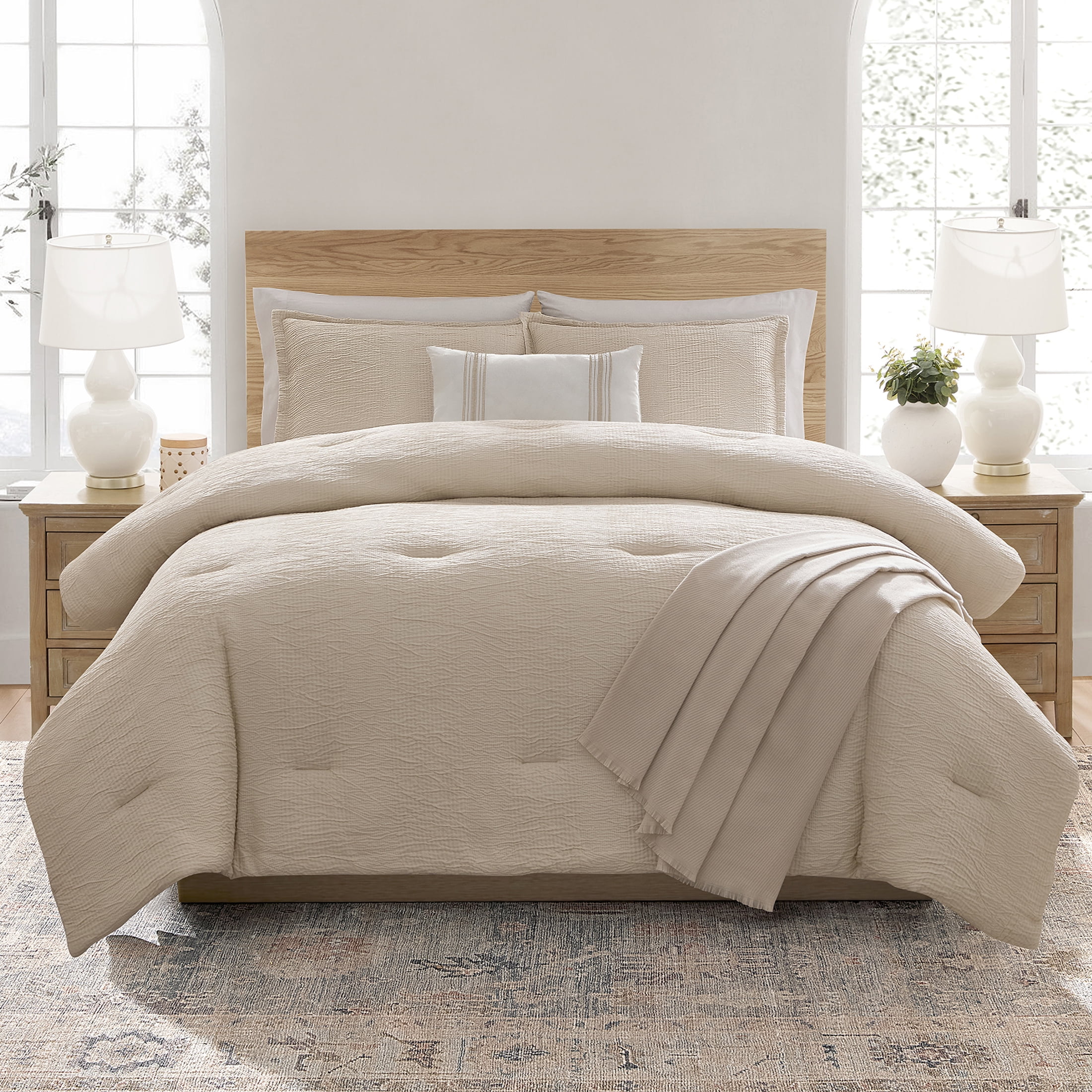 Mainstays Tonal 5-Piece Taupe Stripe Matelasse Comforter Set, Full/Queen