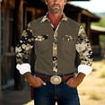 thumbnail image 3 of Wrtxtat Men's Western Cowboy Hippie Shirt Vintage Aztec Camo Printed Casual Pearl Snap Button Up Slim Fit Long Sleeve Work Cargo Shirts with Two Chest Pockets Army Green#03 XXXXXL, 3 of 7