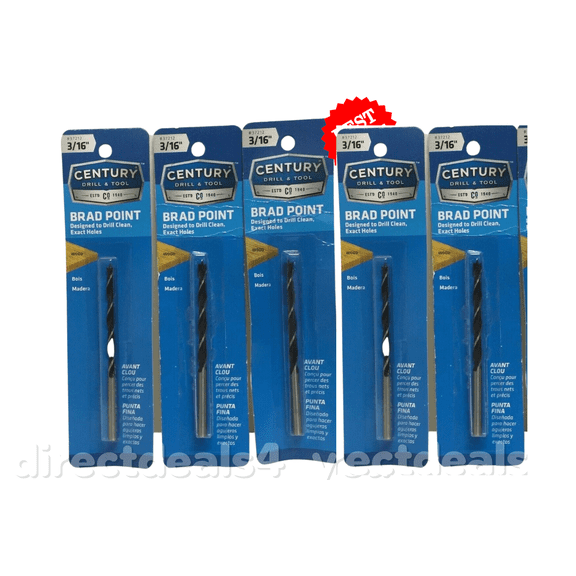 Century Drill & Tool 37212 3/16" Brad Point Drill Bit Pack of 5
