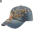 thumbnail image 2 of Flmtop Women's Embossing Flower Denim Baseball Cap Summer Rhinestone Inlaid Jeans Hat, 2 of 7