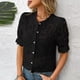 thumbnail image 4 of Karight Lace Blouses for Women Sheer Lace Short Sleeve Top Crew Neck Button Down Shirts Casual Puff Sleeve Dressy Shirt, 4 of 7