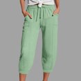thumbnail image 2 of Mnuaqn Linen Capri Pants for Women High Waisted Wide Leg Cropped Pants Summer Casual Elastic Waist Yoga Capris with Pockets (Light Green, L), 2 of 5