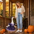 thumbnail image 6 of Halloween Black Cat Witch Porch Goose Outfit for 23 Inch Goose Statue, Purple Lace Dress with Bow Headband, Spooky Magic Witch Theme Front Porch Decor, Farmhouse Outdoor Lawn Decor, 6 of 7