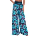 thumbnail image 3 of Wide Leg Pants Woman Summer Smocked Waist Floral Pant Wear Spring Beach Vacation Clothes for Women Black & Blue M, 3 of 8