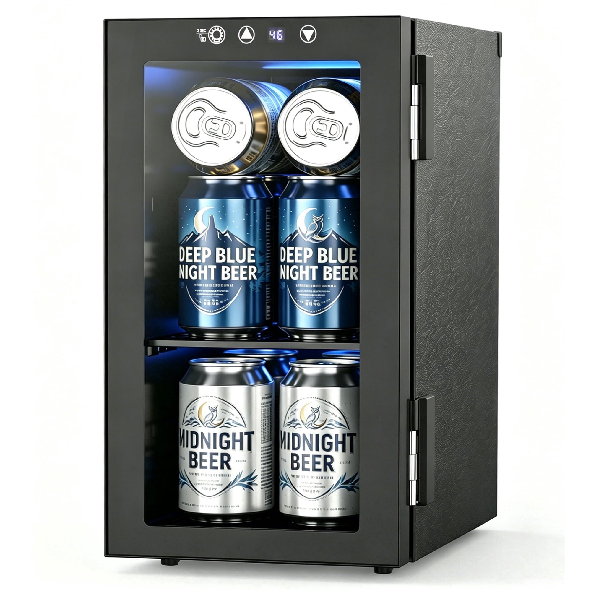 Auseo 10L Mini Fridge with Glass Door,Beverage Refrigerator Small Drink Fridge for Bedroom, Dorm,12.6"Dx 16.14"H,Black