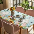 thumbnail image 3 of Easter Table Cloths for 5 Foot Rectangle Tables, Spring Watercolor Eggs Tulip Wooden Grain Teal Patio Waterproof Elastic Fitted Tablecloths, Washable Rectangular Table Cover for Camping, 3 of 8