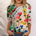thumbnail image 2 of CHUANK T-Shirts pour Femmes à Manches Trois-Quarts, Coupe Ajustée à Motif Floral, T-Shirts Blancs, Chemises pour Femmes, Manches 3/4 au Coude, Col Rond, Chemises Décontractées pour Femmes, Liquidation, Blouses et Hauts Boho, Vert TG, 2 of 7
