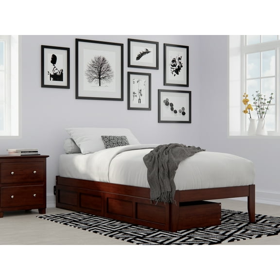 Colorado Twin Extra Long Bed with USB Turbo Charger and 2 Extra Long Drawers in Walnut