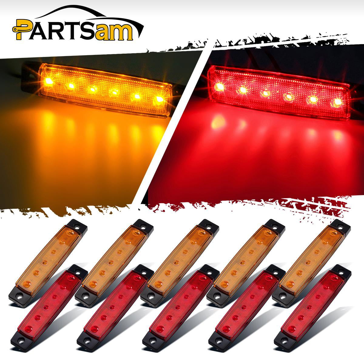 10X Amber 10X Red 6 LED 12V Side Marker Indicator Lights For Car Trailer Ship