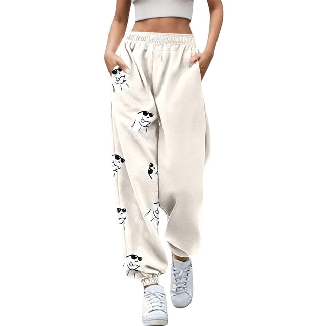 LUOGENLI Pantalon Décontracté pour Femme Pantalon Mode pour Femmes Citrouille Convenable Imprimé Bas Pantalon de Survêtement Poches Taille Haute Gym Athlétique Ajusté Pantalon Jogger Pantalon Décontracté pour Femme Taille Élastique à Cordon Long Blanc G