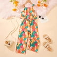 thumbnail image 2 of CUZIBR Girls Toddler Summer Romper Jumpsuit Casual Spaghetti Strap Square Collar Tropical Floral Print Fashion One Piece Overall Straight Leg Suspender Trousers Cozy Daily Wear,Orange,6-7 Years, 2 of 3