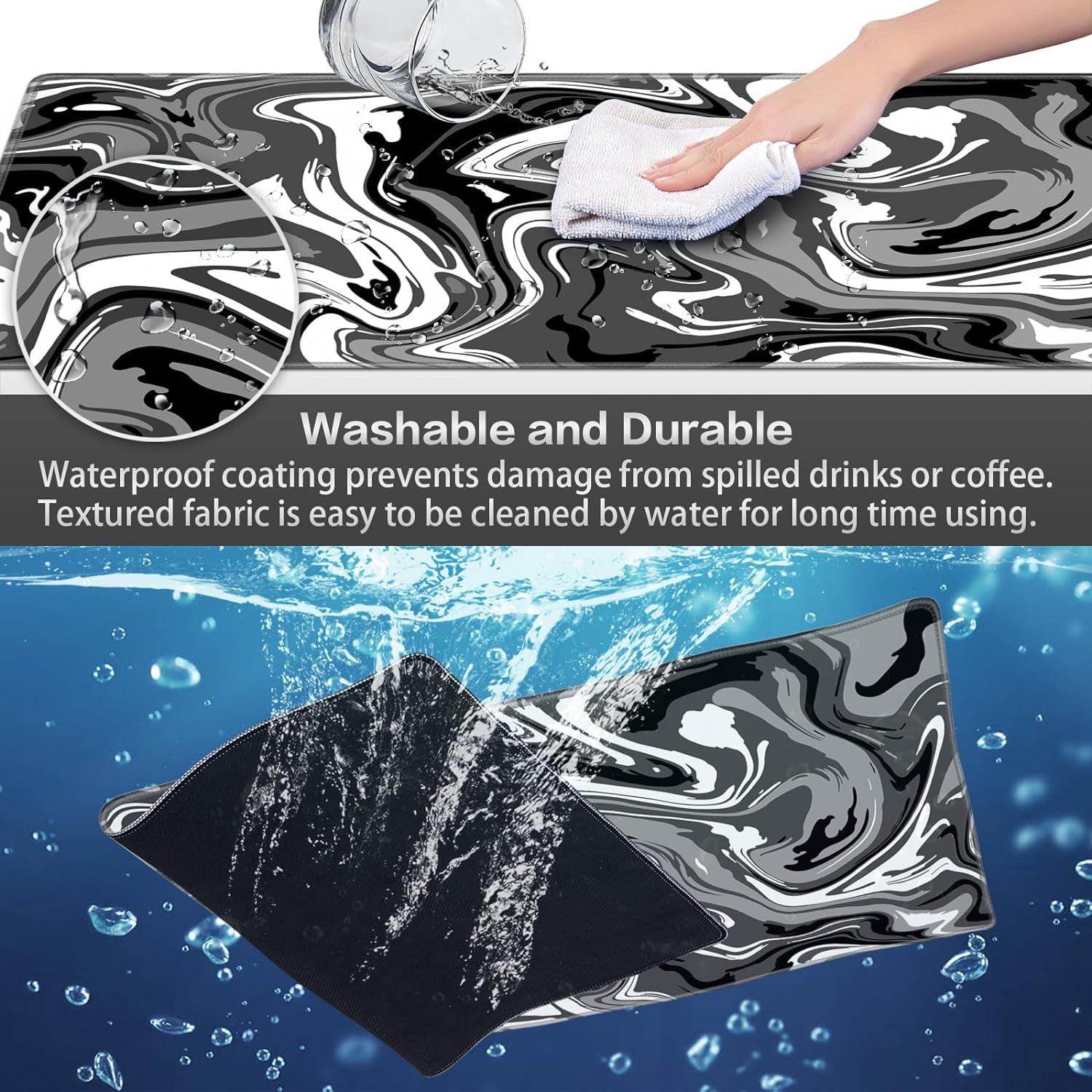 Gaming Mouse Pad, Fluid Pattern Mouse Pad 35.4x15.7inch Large Extended Computer Mouse Mat Keyboard Full Desk Mousepad for Gaming, Office, Home