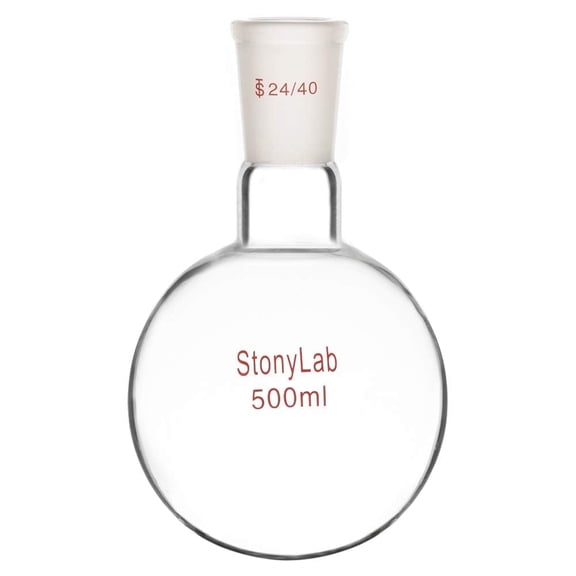 StonyLab 500ml Round Bottom Flask 24/40 Heat-Resistant Clear Glass