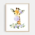 thumbnail image 2 of Giraffe, Jungle Animals, Safari Animals, Bubble Gum, Purple Flowers, Gender Neutral Nursery - Illustration Watercolor Animal Floral Whimsical Unframed Wall Art Print 36 x 48 inches, 2 of 13