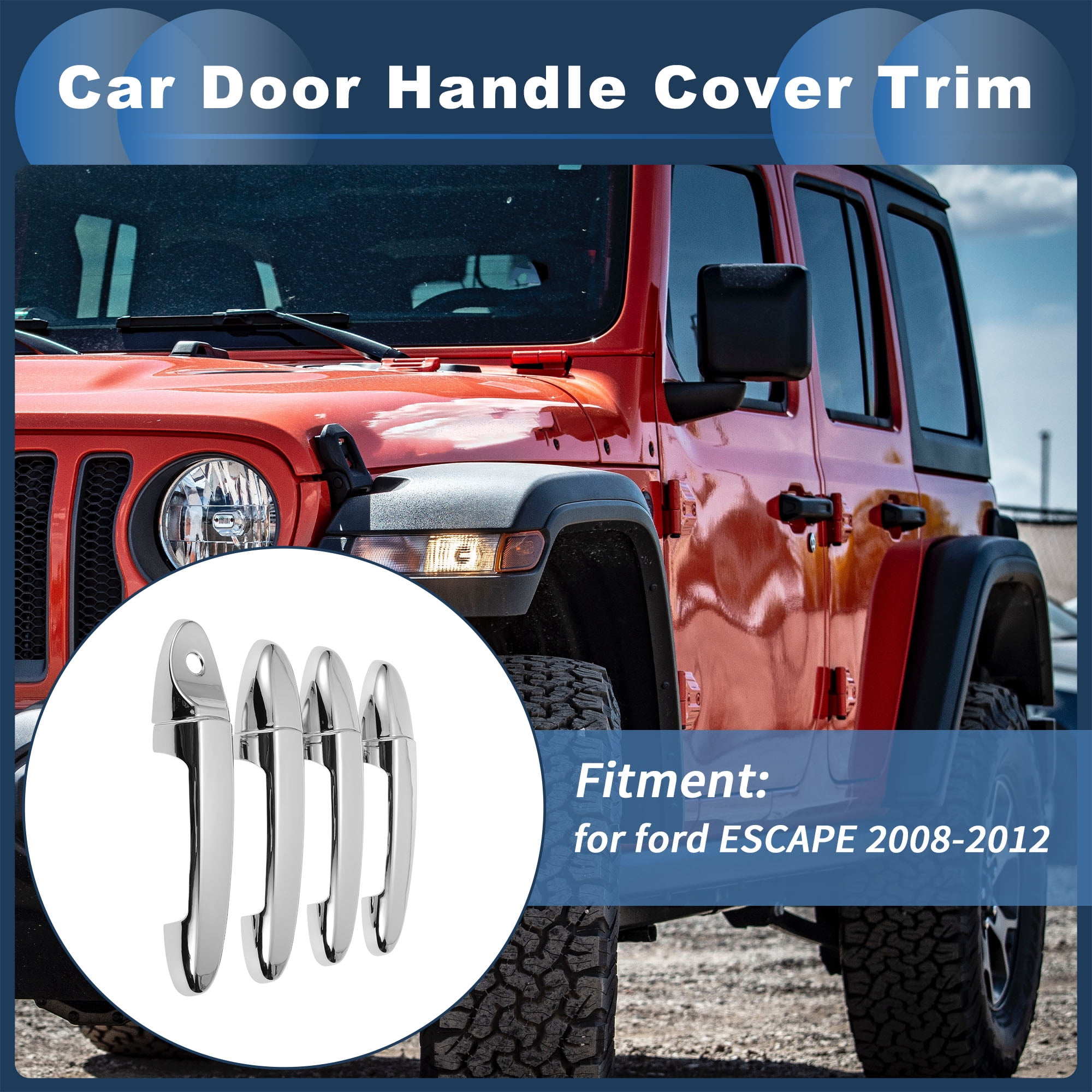 Unique Bargains Car Door Handle Cover Trim for Ford ESCAPE 2008-2012 ABS Silver Tone