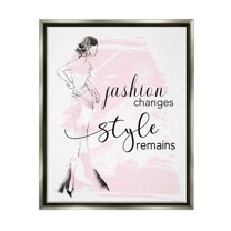 Stupell Industries Fashion Changes Style Remains Glam Quote Woman Graphic Art Luster Gray Floating Framed Canvas Print Wall Art, Design by Tava Studios