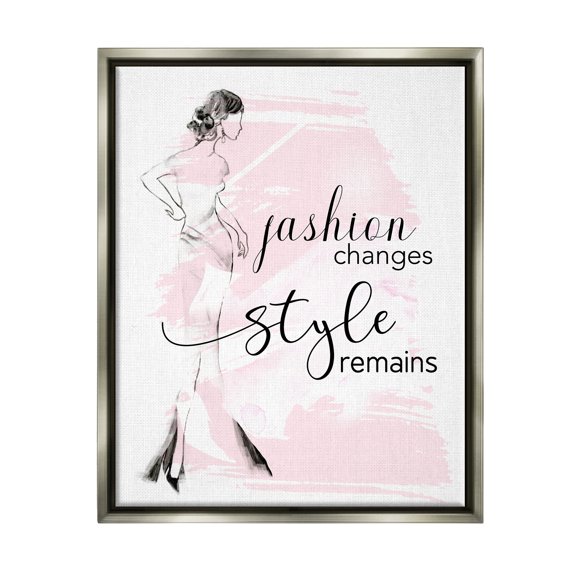 Stupell Industries Fashion Changes Style Remains Glam Quote Woman Graphic Art Luster Gray Floating Framed Canvas Print Wall Art, Design by Tava Studios