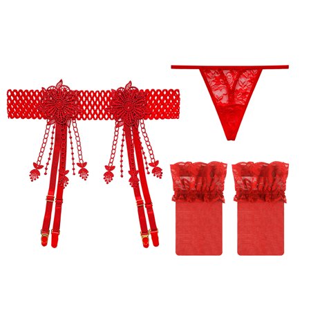 

Womens Lingerie Sets Clearance Bib Pants Coverall Sling Split Type Hollow Sling Straps Lingerie Set Sleep Bras for Women Red One Size