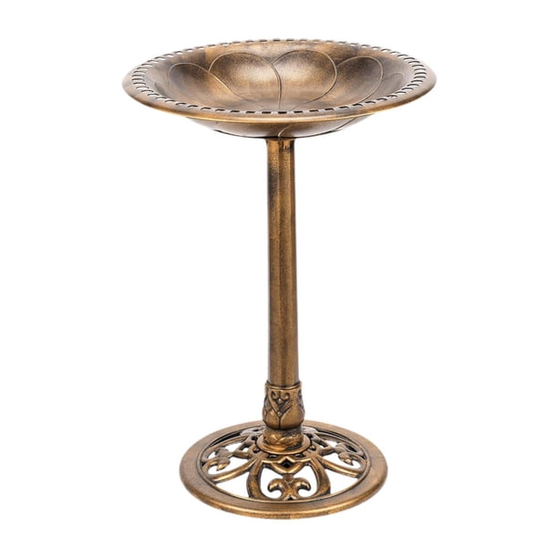 Bebedero para pájaros de jardín, bebedero para pájaros de exterior con pedestal, fuente solar antigua independiente, comedero, adorno ligero de resina, decoración adecuada para patio, A