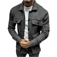 thumbnail image 2 of Men's Lapel Button Casual Long Sleeve Coat Jacket Top Outerwear Loose Fit Breathable Cotton Linen for Business Casual Work Office Travel Modern Fashion Essential | AESTIVO,Dark Gray 2XL, 2 of 7