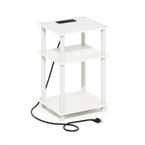 Furinno Just 3-Tier Turn-N-Tube Open Storage Side Table, End Table with USB and Type-C Charging Station, White/White