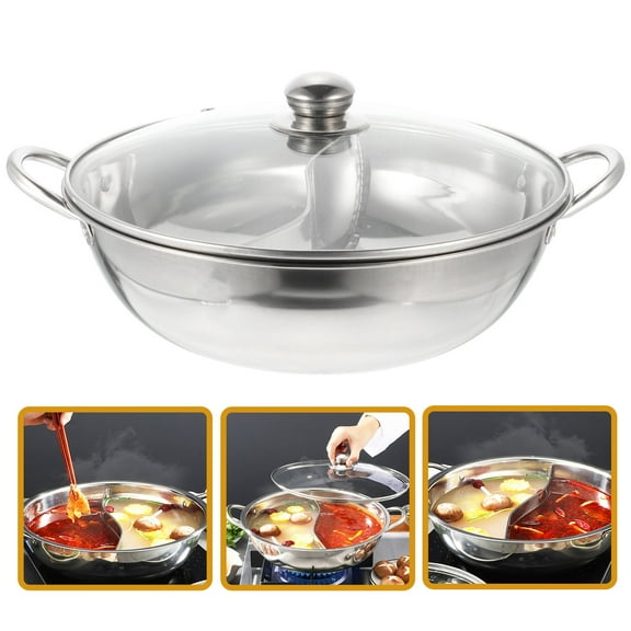 Milisten Hot Pot Double Flavor Hot Pot Round with Handle 1 Set 12.18X12.18X3.14in