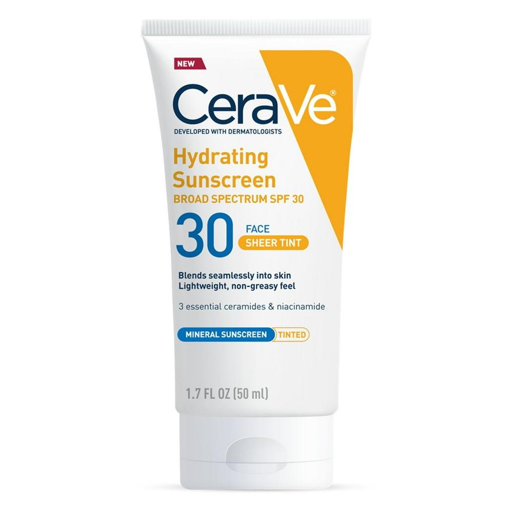 CeraVe Tinted Face Sunscreen SPF 30, Hydrating Mineral Sunscreen with ...