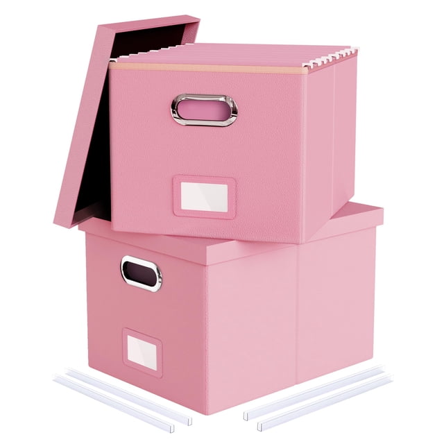 Caja organizadora de almacenamiento de archivos Oterri, paquete de 2 unidades, portátil, rosa