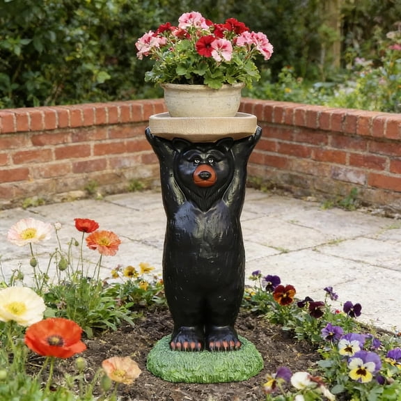 Sturdy Outdoor Pedestal for Garden Statues: Black Bear Style Column Pedestal Stand - Plant Pedestal, Tall Flower Pot Stand, Weather-Resistant Plinths and Pedestals