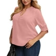 thumbnail image 2 of WellSize 3/4 Roll Sleeve Work Shirts for Women Plus Size Tunic Tops Flowy V Neck Button Down Blouses with Pockets, 2 of 8