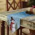 thumbnail image 3 of Table Runner Dresser Scarves Farm Christmas Tree Snowman Cotton Linen Burlap Table Cover Snowflake Texture on Blue Table Runners for Family Kitchen Dining Holiday Party Banquet Decor, 3 of 5
