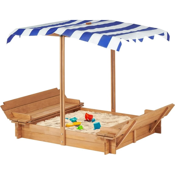 Sandbox 46'' Wooden Outdoor with Adjustable Cover and 2 Foldable Bench Seats