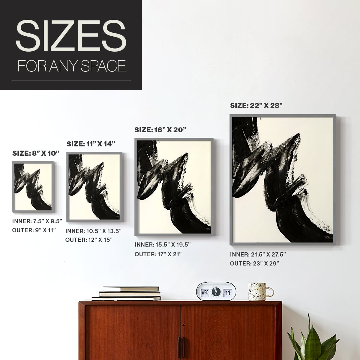 Black Expression II in Gray Solid Wood 16 x 20 Framed Print