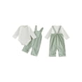 thumbnail image 2 of RUINIXCW Newborn Boy Girl Spring Fall Clothes Infant Baby Boys Girls 2 Pieces Outfit Long Sleeve White Romper Plaid Print Bib Overall Pants Set, 2 of 8
