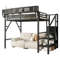 thumbnail image 4 of Newest Twin Size Loft Bed with Stairs, Metal Full Loft Bed with Storage Shelves, High Loft Bed with Wardrobe for Teens, Black, 4 of 7