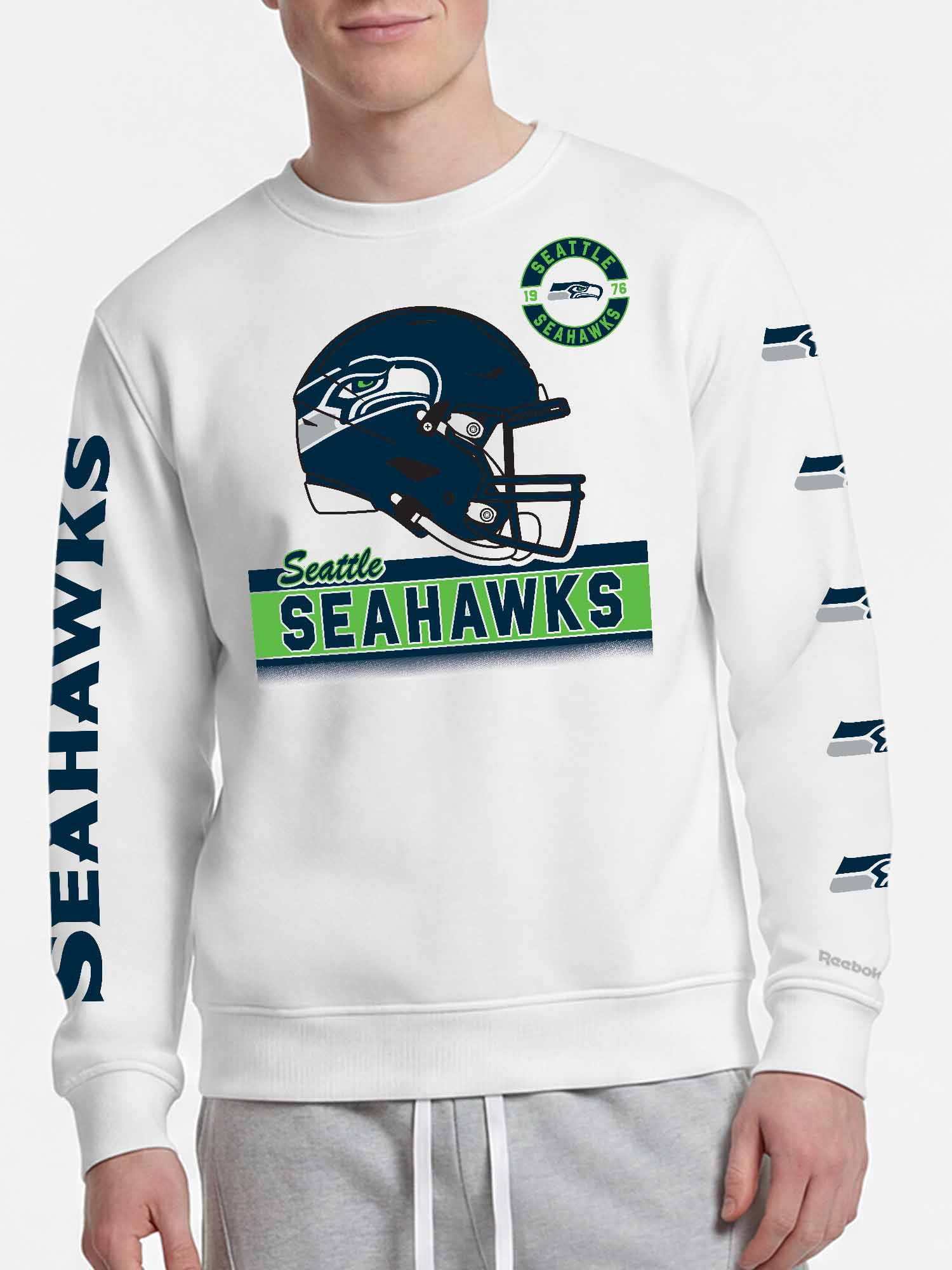 Seattle Seahawks Reebok Mens White Crew Sweatshirt