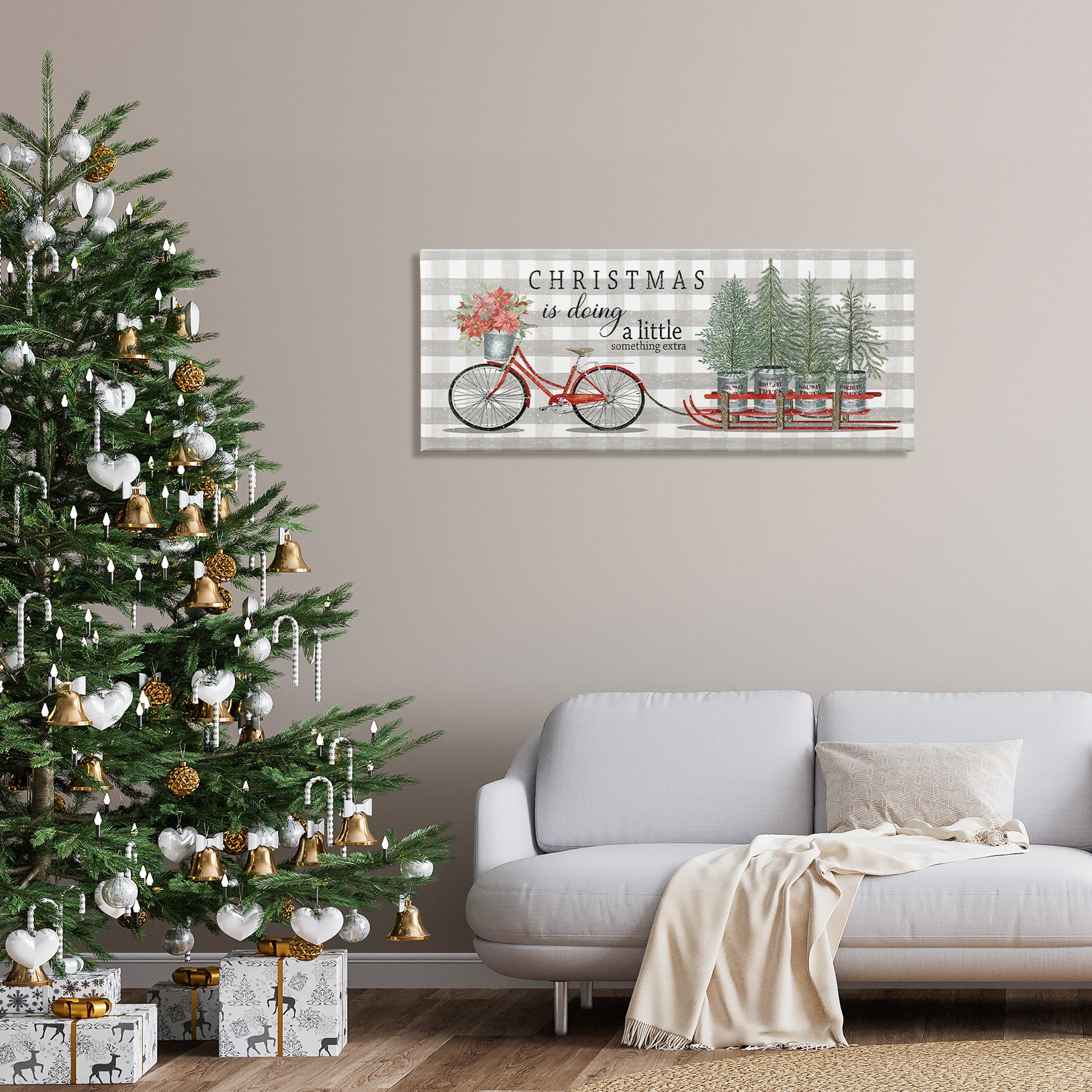 Encouraging Christmas Giving Quote Bicycle & Tree Sled Inspirational Graphic Art Gallery-Wrapped Canvas Print Wall Art
