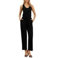 thumbnail image 2 of INSPIRE CHIC Jumpsuits for Women Dressy Casual Jumpsuit Sleeveless Crew Neck Knit Wide Leg Rompers Jumpers Summer Outfits XS Black, 2 of 6