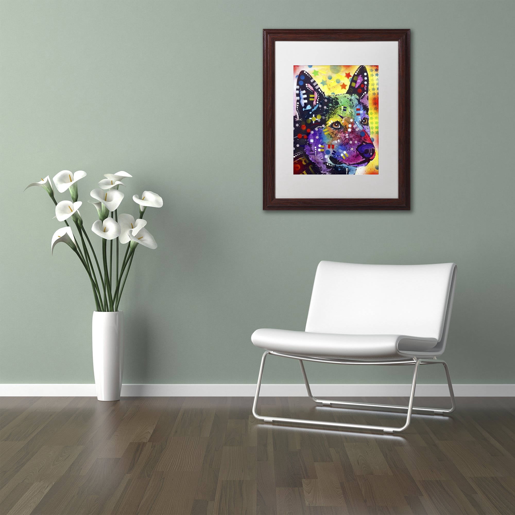 Trademark Fine Art "Aus Cattle Dog" Canvas Art by Dean Russo, White Matte, Wood Frame