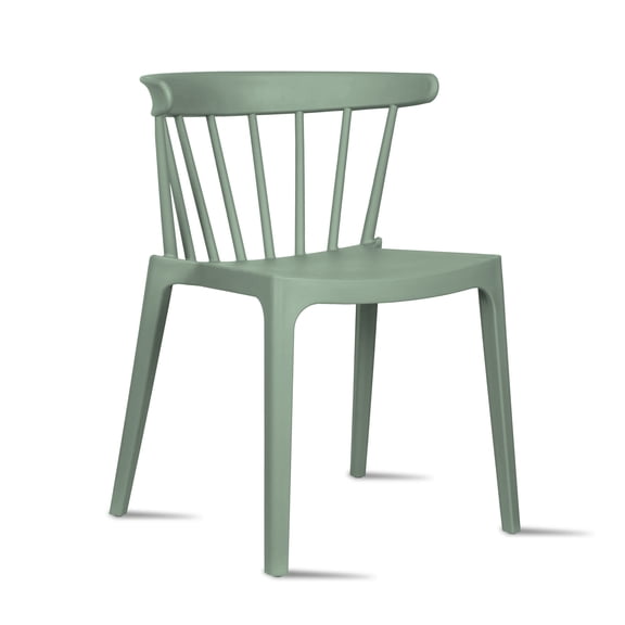 2xhome Stackable Patio Chair | Spindle Slat Back | Weather Resistant Molded Plastic | Lightweight Space Saving Elbow Design for Dining, Kitchen, Indoor, Outdoor, Green, Set of 1, 1 piece