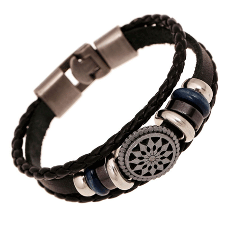 White Braided Leather Bracelet Men Women Braided Handmade Leather Wrap Punk Cuff Bangle Bracelet Wristband Gift Black ()