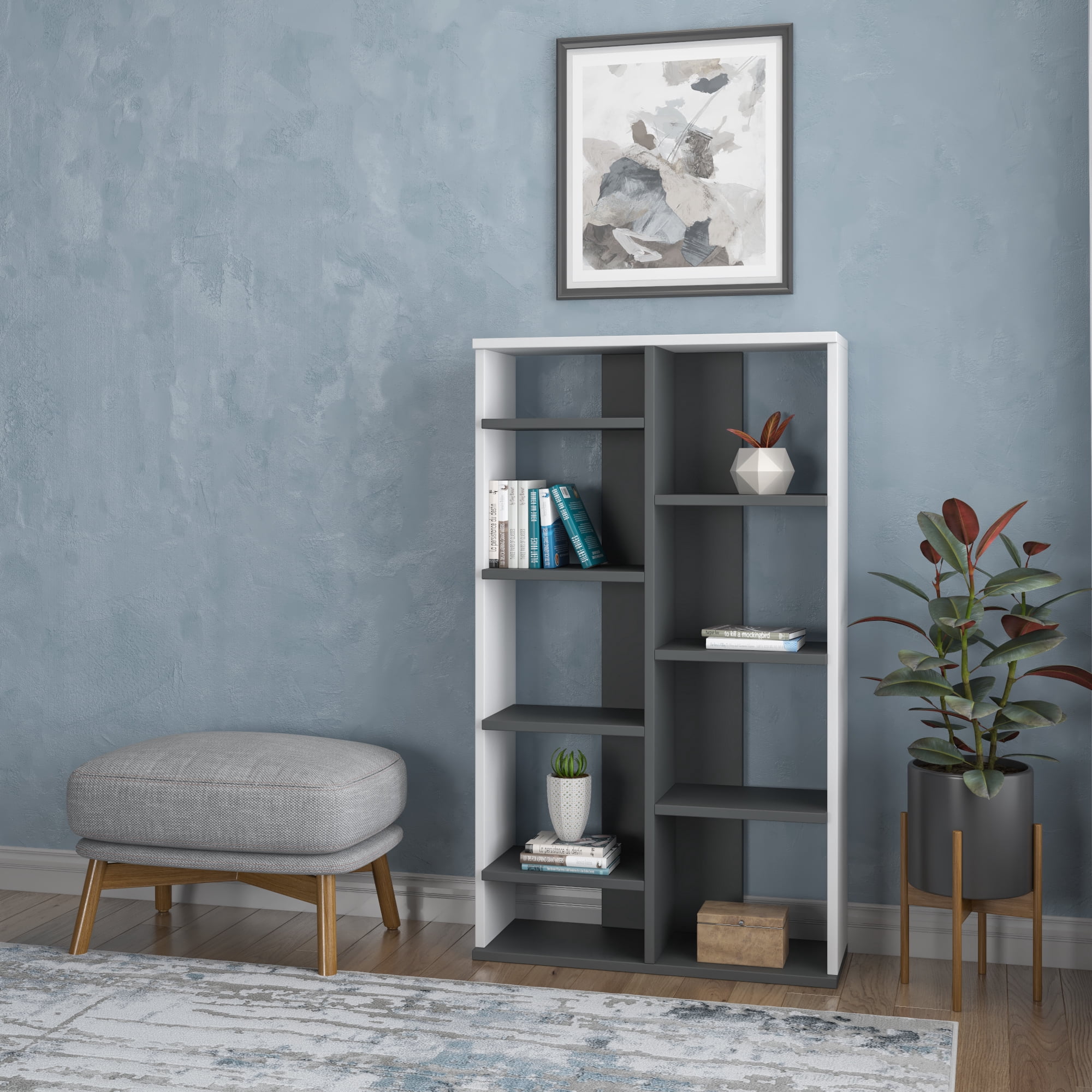 Ada Home Decor Keota Multiple Tier Open Shelf Modern Bookcase, Anthracite/White