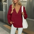 thumbnail image 4 of Olyvenn Women's Hoodies Oversized Sweatshirts Casual Fleece V Neck Long Sleeve Hooded Loose Fall Winter Pullover Tops Wine M, 4 of 5