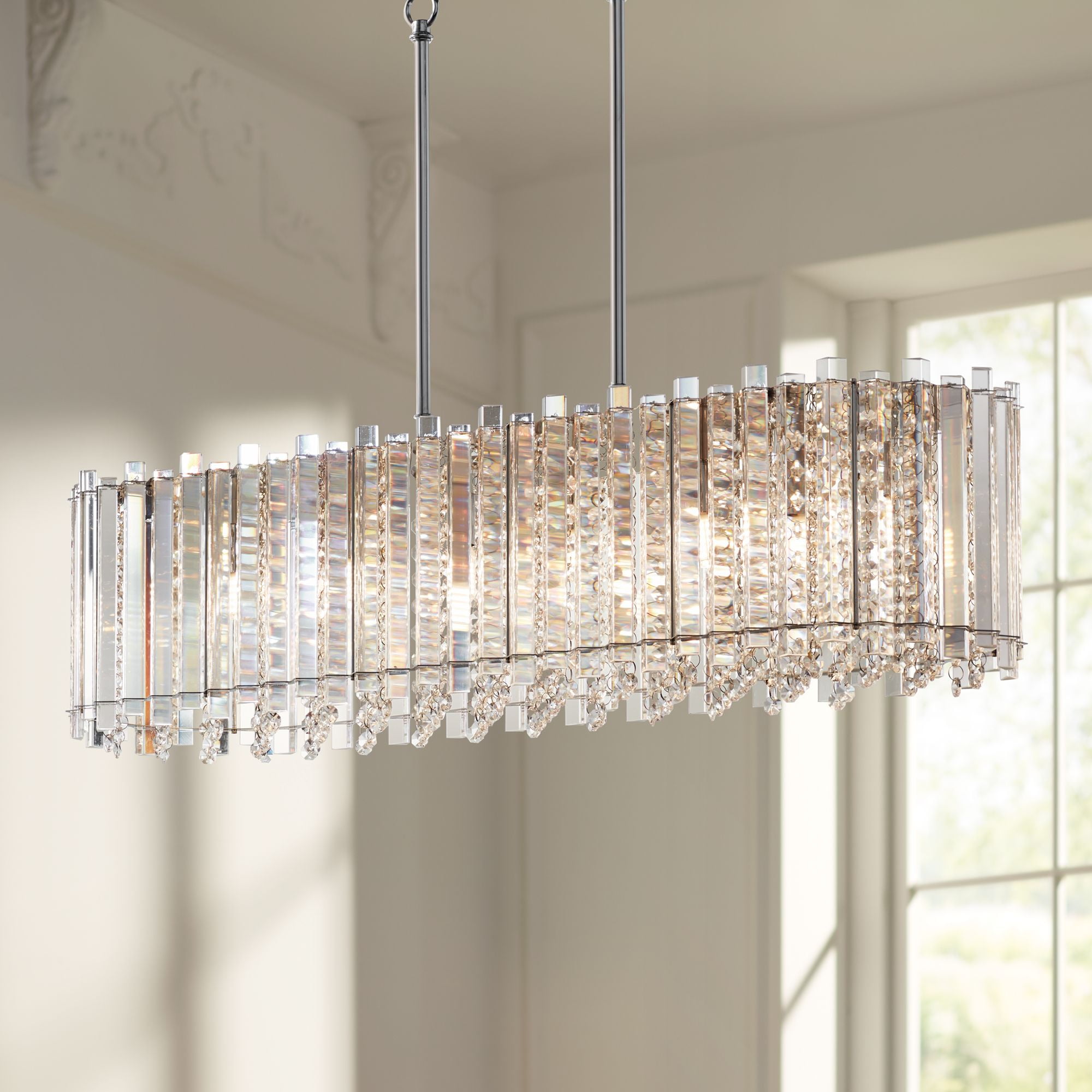Possini Euro Mirabell Chrome Linear Island Pendant Chandelier 34" Modern LED Clear Glass Crystal Fixture for Dining Room - Walmart.com