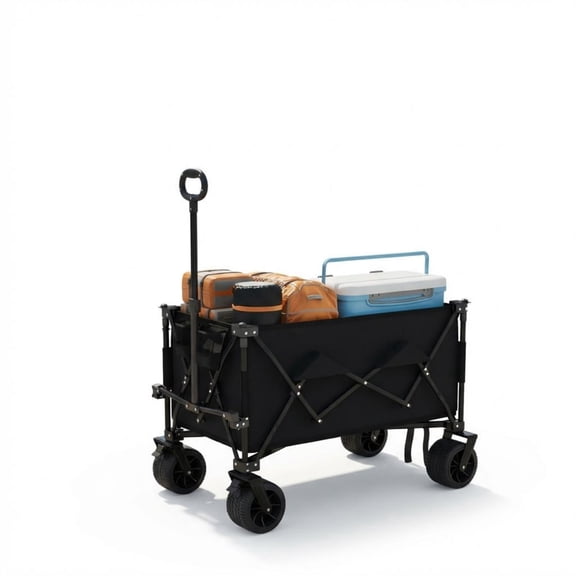 Riedhoff Folding Garden Wagon Cart with Wheels, 10 Cu ft, 350 LB Capacity, 39 x 23 x 43", Black