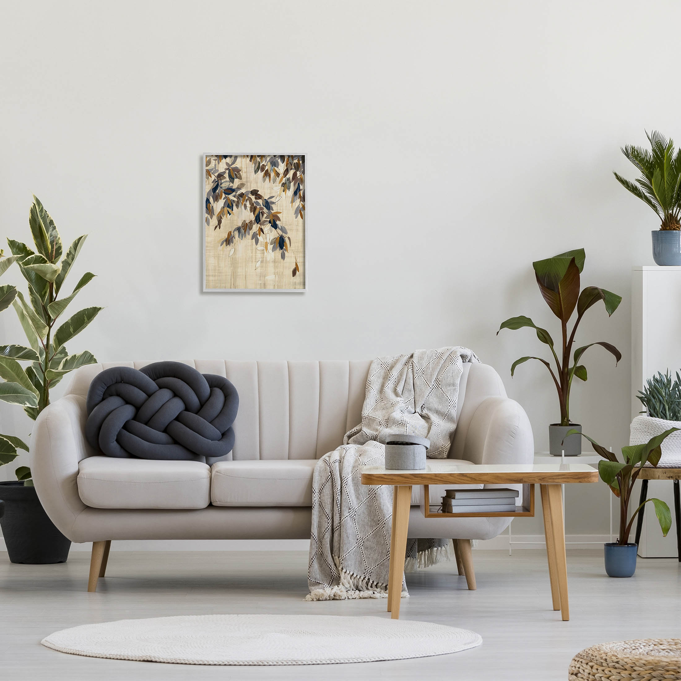 Boho Neutral Tree Leaves Botanical & Floral Graphic Art Gray Framed Art Print Wall Art