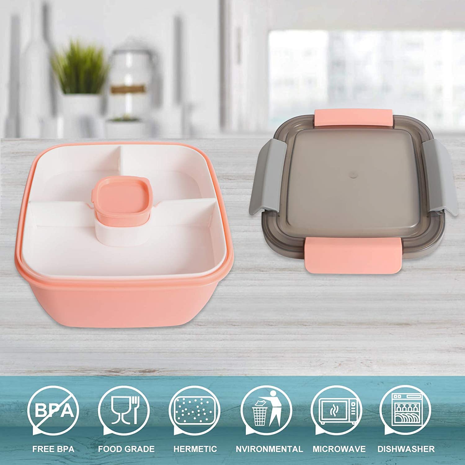 Lunch Box Leak-Proof Bento Box Salad Container With Dressing Container ...